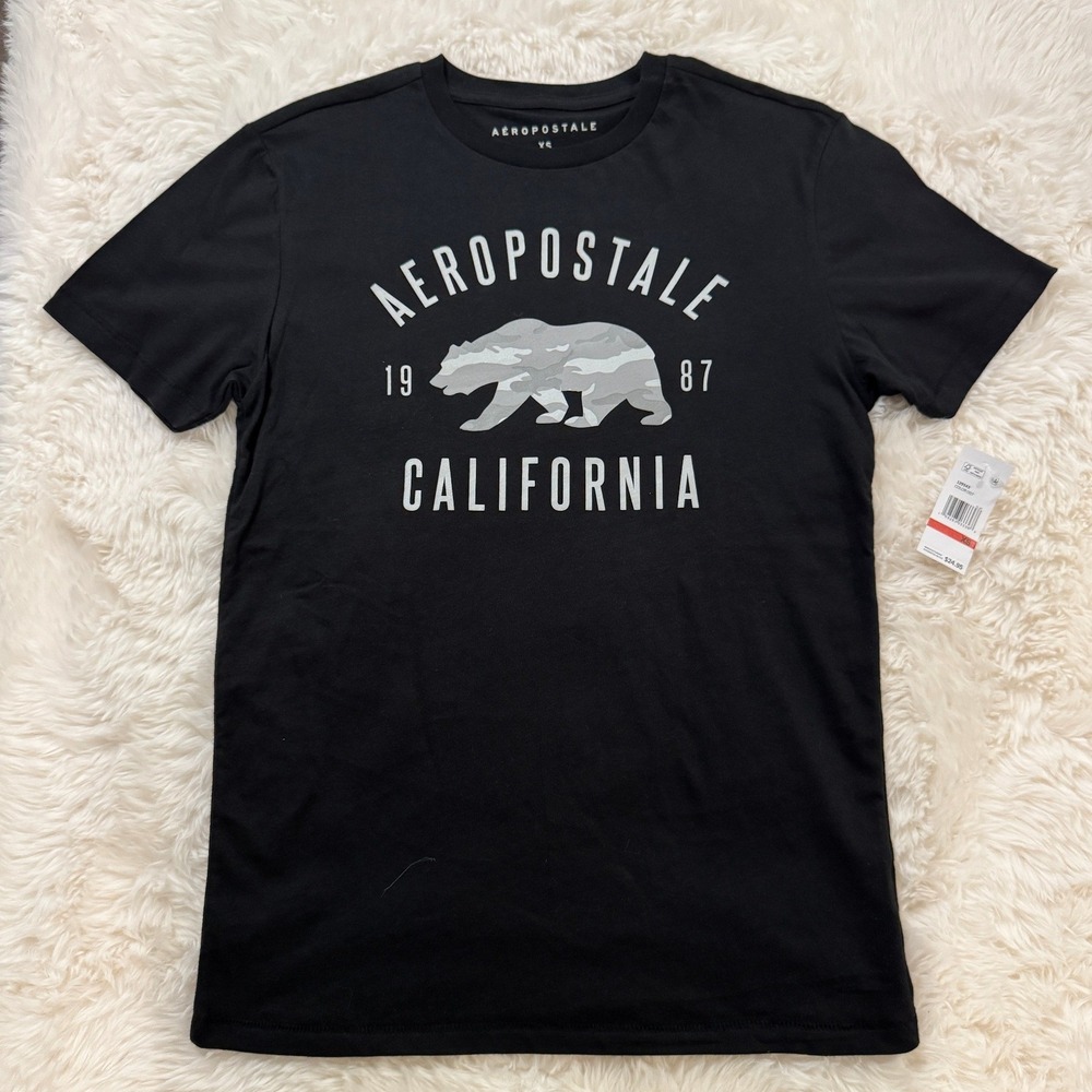 Aeropostale Mens California Bear Graphic T-Shirt Black XS Camo Logo 1987 Tee - Picture 2 of 6